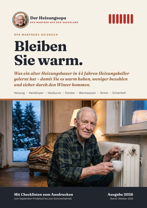 Titelseite: Bleiben Sie warm. Opa Manfreds Heizbuch